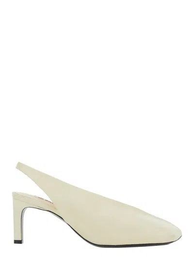 Jil Sander White Slingback Pumps With Square Toe And High Heel In Leather Woman In White