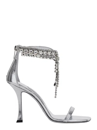 Jimmy Choo 'verity' Metallic Sandals With High Stiletto Heel In Grey