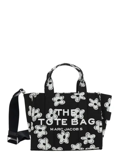 Marc Jacobs Daisy Print Canvas Medium Tote Bag With Adjustable Strap In Black