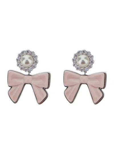 Yvmin X Shushu Tong Pink Earings With Bow Detail And Rear Closure In Silver Blend Woman In Pink