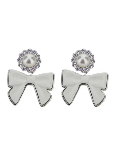 Yvmin X Shushu Tong White Earings With Bow Detail And Rear Closure In Silver Blend Woman In White