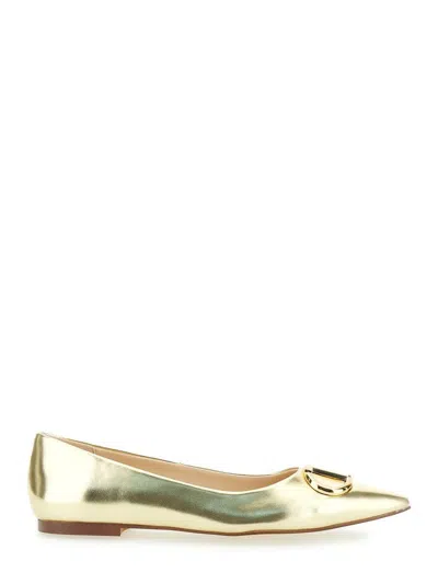 Twinset Gold Tone Ballet Flats With Oval T Detail In Laminated Leather Woman In Grey