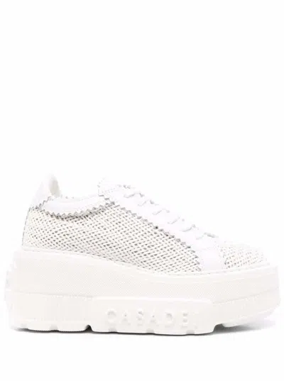 Casadei White Platform Sneakers Interwoven Design In Polyurethane Woman In White