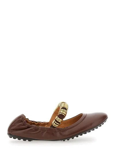 Tod's 'dee' Brown Ballerinas With Decorative Rings On The Front In Leather Woman In Brown