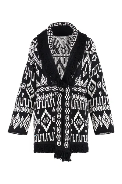 Alanui Geometric Patterned Virgin Wool And Cotton Cardigan In Black