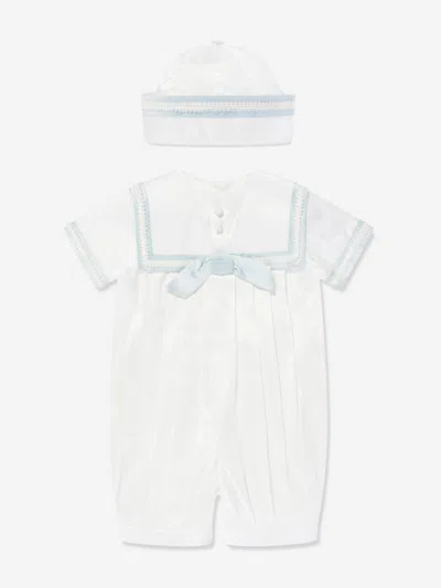 Sarah Louise Baby Boys Silk Romper And Hat In Ivory
