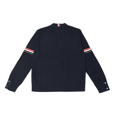 Thom Browne Tricolour Stripe Detail V-neck Cotton Cardigan In Blue
