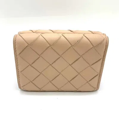 Pre-owned Bottega Veneta Beige Bordeaux Leather Wallet (tri-fold) () In Beige, Bordeaux