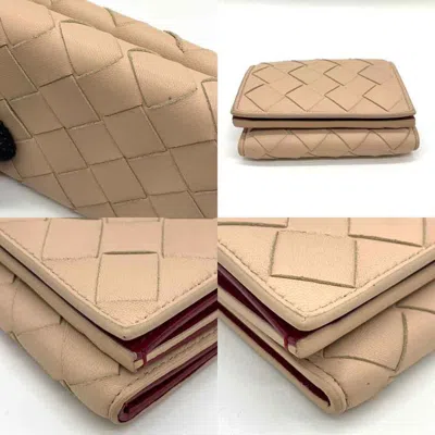 Pre-owned Bottega Veneta Beige Bordeaux Leather Wallet (tri-fold) () In Beige, Bordeaux