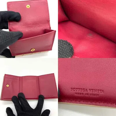 Pre-owned Bottega Veneta Beige Bordeaux Leather Wallet (tri-fold) () In Beige, Bordeaux
