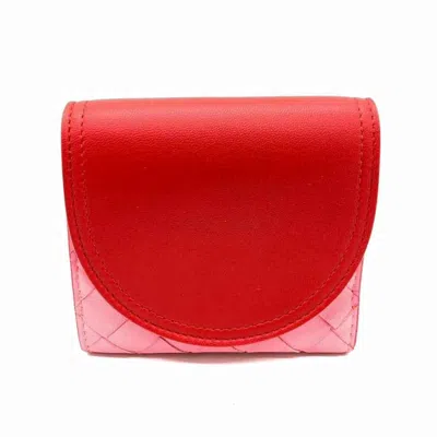 Pre-owned Bottega Veneta Pink Red Color Leather Wallet (bi-fold) () In Pink, Red Color