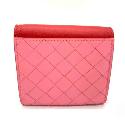 Pre-owned Bottega Veneta Pink Red Color Leather Wallet (bi-fold) () In Pink, Red Color