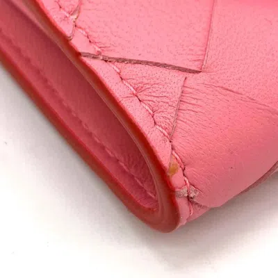 Pre-owned Bottega Veneta Pink Red Color Leather Wallet (bi-fold) () In Pink, Red Color