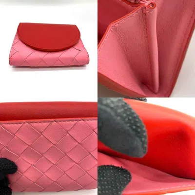 Pre-owned Bottega Veneta Pink Red Color Leather Wallet (bi-fold) () In Pink, Red Color