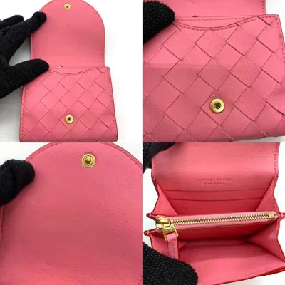 Pre-owned Bottega Veneta Pink Red Color Leather Wallet (bi-fold) () In Pink, Red Color