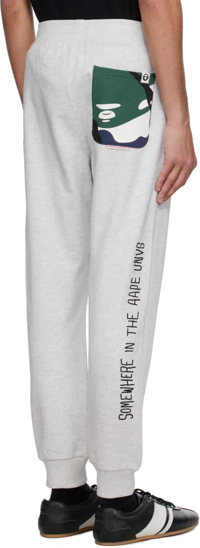 Aape By A Bathing Ape Gray 'aape' Basic Sweatpants In Wh2 Heather White