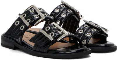 Ganni 5mm Feminine Buckle Strap Sandals In Black