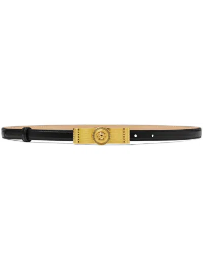 Versace Gianni Ribbon Leather Belt In Metallic