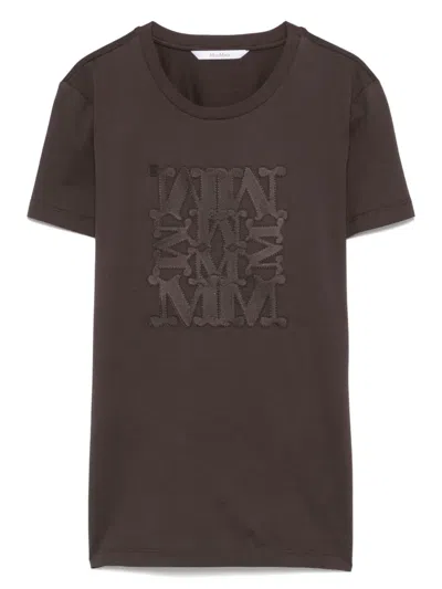 Max Mara Giovane Logo Embroidered Crewneck T-shirt In Brown