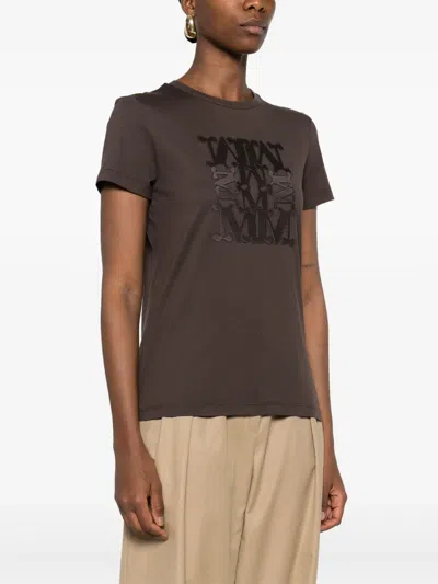 Max Mara Giovane Logo Embroidered Crewneck T-shirt In Brown