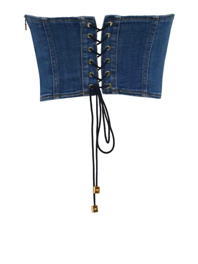 Elisabetta Franchi Denim Top In Medium Wash