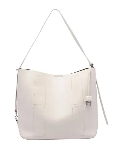Hogan Rectangular Grained Leather Hobo Bag With Internal Clutch In White