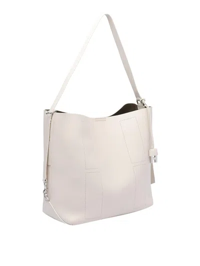 Hogan Rectangular Grained Leather Hobo Bag With Internal Clutch In White