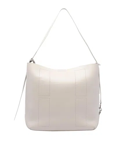 Hogan Rectangular Grained Leather Hobo Bag With Internal Clutch In White