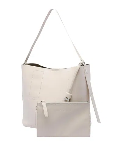 Hogan Rectangular Grained Leather Hobo Bag With Internal Clutch In White