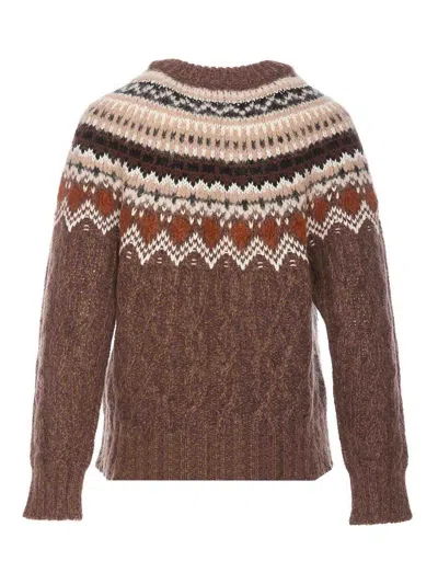 Moncler Patterned-jacquard Sweater In Brown