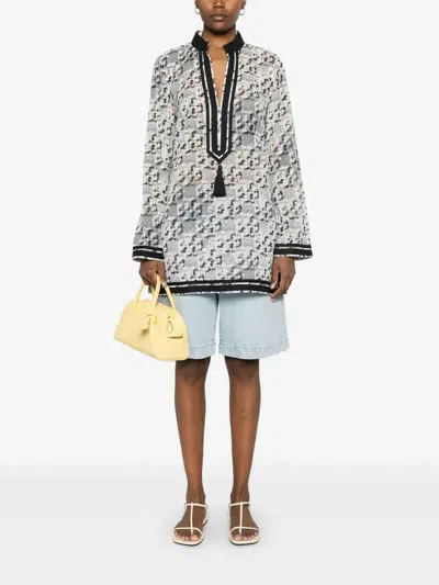 Tory Burch T Monogram Print Silk-blend Tunic In White