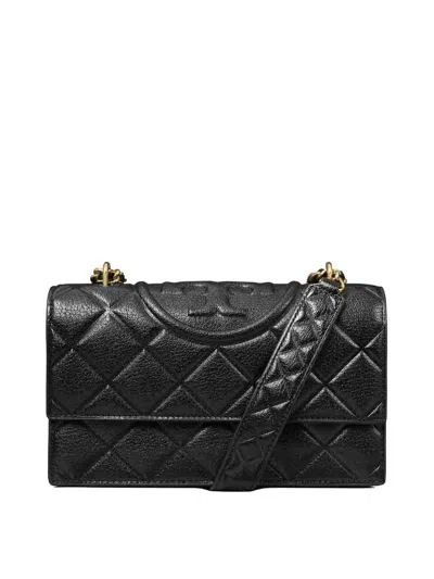 Tory Burch Small Fleming Diamond Quilted Leather Convertible Shoulder Bag In Black