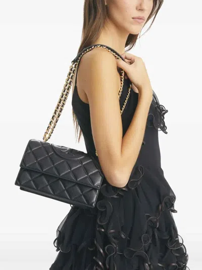 Tory Burch Small Fleming Diamond Quilted Leather Convertible Shoulder Bag In Black