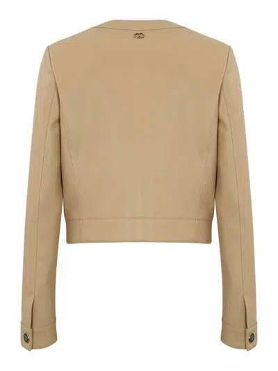 Twinset Nappa Effect Jacket With Oval-t Buttons In Beige