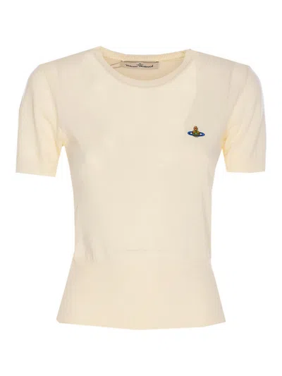 Vivienne Westwood Ribbed Hem Crewneck Top With Short Sleeves In White
