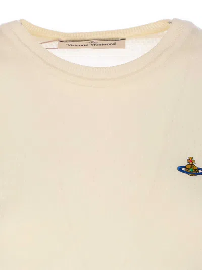 Vivienne Westwood Ribbed Hem Crewneck Top With Short Sleeves In White