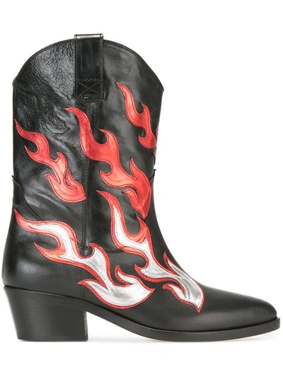 Chiara Ferragni 50mm Flames Leather Cowboy Boots In Black