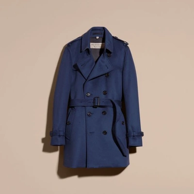 Burberry Wool Cashmere Trench Coat In Bright Steel Blue