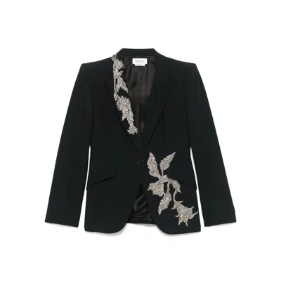 Alexander Mcqueen Floral Crystal One-button Crepe Blazer