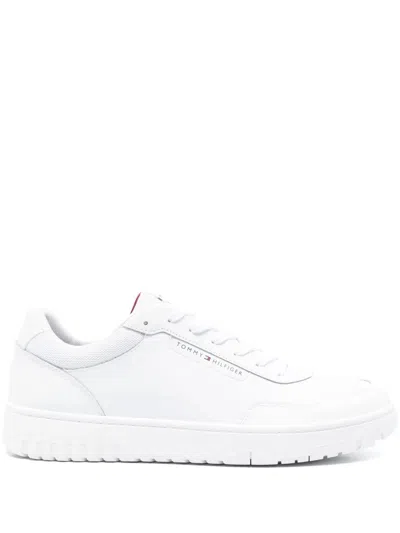 Tommy Hilfiger Basket Sneakers With Perforated Details In Bianco