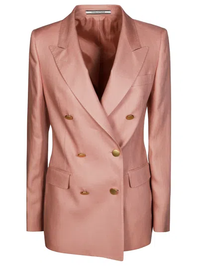 Tagliatore Linen Jacket Notched Lapels Front Pockets In Pink