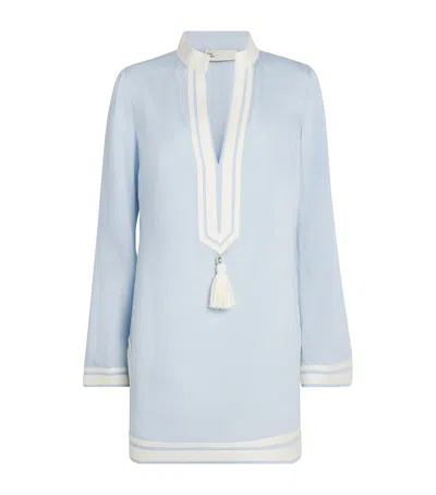 Tory Burch Light Blue Kaftan With V-neck And Pendant On The Front In Blue