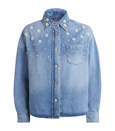 Maje Denim Shirt With Embroidered Beads In Blue