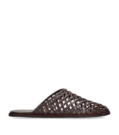Neous Leather Woven Atik Slides In Brown