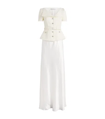 Self-portrait Self Portrait Cream Taffeta Chain Belt Maxi Dress In Ivory