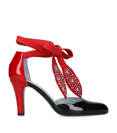 Valentino Black And Red Foliefoliage Décolleté In Black