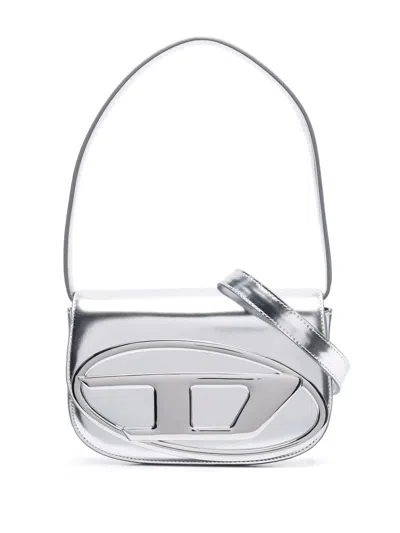 Diesel 1dr Mirror Leather Shoulder Bag In Silver
