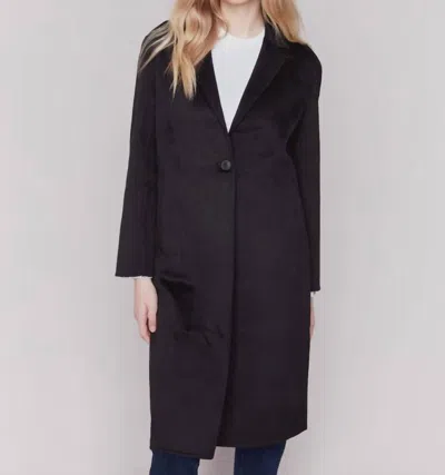 Charlie B Long Boiled Wool Coat In Black In Black
