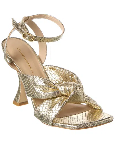 Stuart Weitzman Playa Ankle Strap Snake-embossed Leather Sandal In Gold