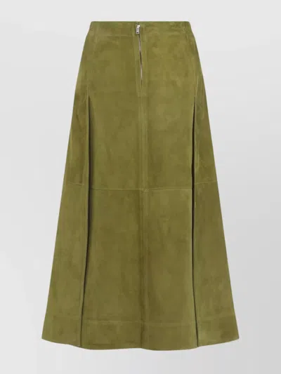 Bottega Veneta Suede Leather Midi Skirt Clothing In Green